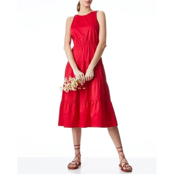 Alice + Olivia NEW womens red "Hartley" dress BNWT open back tiered midi - Picture 2 of 8